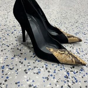 Stuart Weitzman Black and Brown Snakeskin Heels